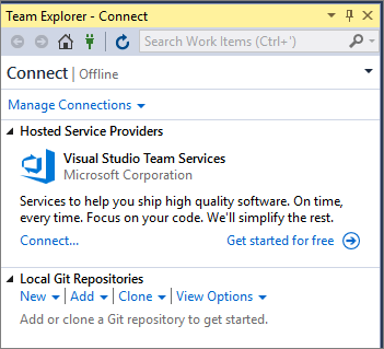 Visual Studio Team Explorer 2017 VSTE Connect